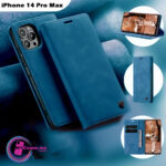 Pochette iPhone 14 Pro Max Etui Portefeuille en Cuir Bleu Coque Antichoc