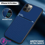 Coque-iPhone-14-Pro-Max-Texture-Cuir-PU-Ultra-Mince-et-Magnétique,-Couleur-Vert