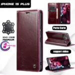 CUIR PREMUIM Etui iPhone 15 PLUS Portefeuille