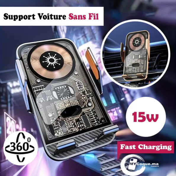 Support voiture Chargeur Sans Fil 15W